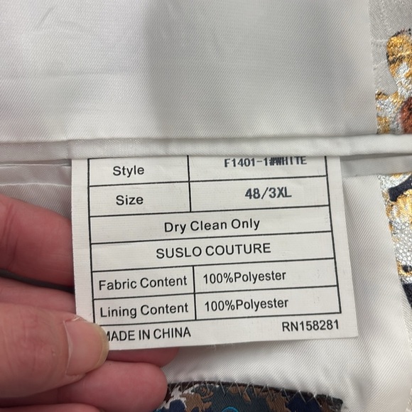 Suslo Couture Single Button Textured Floral Blazer Jacket White Men’s size 48 - Picture 10 of 11